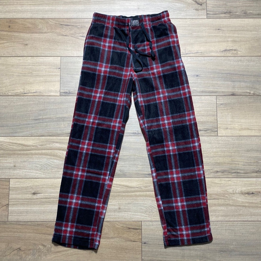 Lucky Brand Mens Sleepwear‎ Plaid Fleece Pajama Pants Size Small Black Gray Red